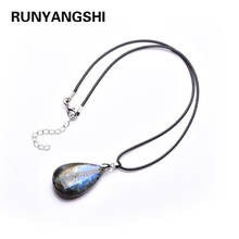 Runyangshi 1pc Natural crystal stone  labrador feldspar Droplet shape  pendant Moonlight stone leather rope necklace ornament 2024 - buy cheap