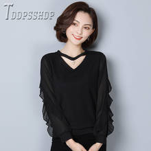 Blusa feminina preta de manga comprida, camisa preta com gola v plus size para mulheres, primavera 2020 2024 - compre barato