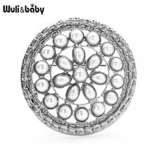 Wuli&baby Pearl Round Flower Brooches For Women Weddings Banquet Office Brooch Pins Gifts 2024 - buy cheap