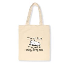 I Am Not Lazy Letter Print Animal Women Kawaii Canvas Bag Reusable Shopping Bags Large Foldable Eco Bag Simple Female Handbag 2024 - buy cheap