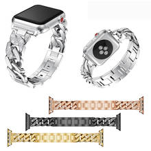 Pulseira de metal e diamante para apple watch, 44mm, 42mm, 40mm e 38mm, pulseira de substituição de aço inoxidável para iwatch 6, 5, 4, 3, 2, se 2024 - compre barato