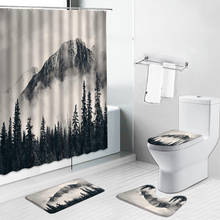 Juego de cortina de ducha de paisaje de bosque de montaña antiniebla, pantalla de bañera de paisaje moderno, alfombra antideslizante de franela, cubierta de inodoro, alfombra de baño 2024 - compra barato