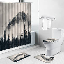 Fog Mountain Forest Landscape Shower Curtain Set Modern Scenery Bathtub Screen Flannel Non Slip Carpet Toilet Cover Mat Bath Rug 2024 - buy cheap