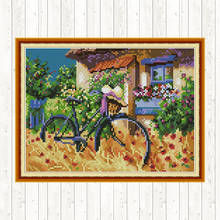 Bicycle Scenic Painting Cross Stitch Fabric Aida 14ct 11ct Counted Printed on Canvas Embroidery Kit DMC DIY Handmade Needlework 2024 - buy cheap