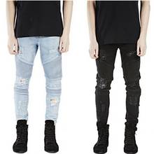 Мужские облегающие джинсы, синие/черные зауженные прямые байкерские джинсы, рваные джинсы, одежда высокого качества 2024 - купить недорого