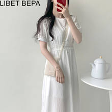 Vestido largo informal de cintura alta para mujer, vestido plisado con cordones de estilo coreano, blanco, DR2006, 2021 2024 - compra barato