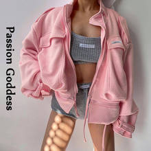 Chaqueta rosa a cuadros para mujer, abrigo de burbuja de gran tamaño, Irregular, con bolsillos grandes, cuello alto, con cremallera, desmontable 2024 - compra barato