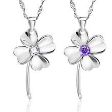 925 Sterling Silver Fashion Luck Clover Pendant Necklace Clear Purple Zircon Necklace For Valentine's Day Wholesale S-N130 2024 - buy cheap