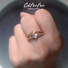 Dainty anel de coração e estrela, arco-íris cz em rotim banhados a casamento, zircônio aaa acessórios de joalheria feminina, anel de noivado 2024 - compre barato