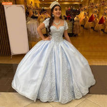 Luxury Sky Blue Prom Dress Long Lace Up Appliqued Organza Sexy Ball Gown Women Dresses Long Party 2020 Vestidos De Gala In Stock 2024 - buy cheap