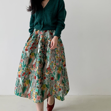 Spring Summer Jazz China Countryside Vintage Flower Print Puffy Bud Skirt Female Elastic High Waist  A-Line Skirts Women Clothes 2024 - buy cheap