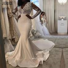 JIERUIZE Gorgeous Mermaid Lace Wedding Dresses Sheer Long Sleeves V Neck Appliques Zipper Back Bridal Gowns vestido de noiva 2024 - buy cheap