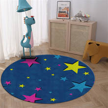 Nordic Navy Blue Round Carpet Children With Colorful Star Cute Cartoon Kids Room Rugs Play Mat Flannel Bedside Carpet For Boys 2024 - buy cheap