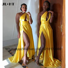 Черное платье подружки невесты Africa 2020, шелковое атласное платье с длинным разрезом на одно плечо для свадебной вечеринки, платье подружки невесты для женщин 2024 - купить недорого