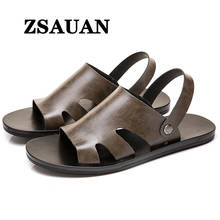 ZSAUAN Whole Cut PU Leather Men Flat Sandals Summer Men's Slippers New Large Size 38-46 Hole Shoes Breathable for Sea Vacation 2024 - buy cheap