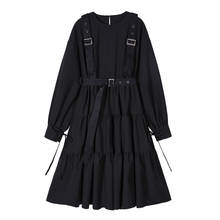 Estilo gótico preto vestido longo feminino punk manga comprida rendas até vestidos midi vintage 2021 moda halloween cosplay solto 2024 - compre barato