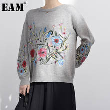 [EAM] 2022 Spring Autumn Round Neck Long Sleeve Flower Embroidered Knitting Warm Loose Sweater Pollovers Women Fashion V74702 2024 - buy cheap