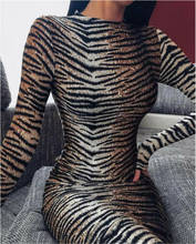Mulheres de alta pescoço manga longa leopardo stripe impressão bodycon sexy clube mini vestido festa à noite magro ajuste vestidos clubwear 2024 - compre barato