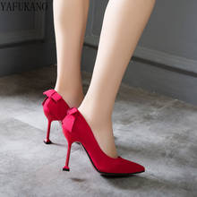 Zapatos de tacón alto con lazo para mujer, calzado elegante de Stiletto, Sexy, puntiagudo, color negro, para oficina y boda, Rojo 2024 - compra barato