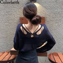 Colorfaith New 2021 Autumn Winter Women's Sweaters Pullovers Cutout Backless Korean Minimalist Elegant Sexy Tops SW16115 2024 - buy cheap