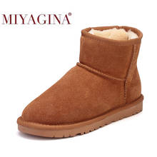 Miyagina clássico botas de neve de couro 100% botas de couro genuíno sapatos de inverno quente para mulher tamanho grande 34-44 2024 - compre barato
