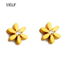 Uelf-pendientes con forma de flor para mujer, aretes sencillos de color dorado, diseño de marca novedoso, 2019 2024 - compra barato