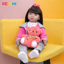 KEIUMI-Muñeca Reborn de tela de pelo corto para niños, muñeco de imitación de cuerpo, peluca, 24 pulgadas, 60Cm 2024 - compra barato