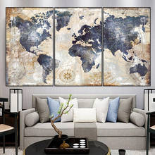 Mapa mundi vintage escandinavia 3 pçs, tela impressa hd, pinturas de arte de parede, decoração de casa modular para sala de estar 2024 - compre barato
