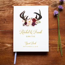 Livro de visitas feito sob encomenda do casamento, livro de hóspedes da capa dura de boho, livro de visitas do casamento, antlers personalizados e livro de hóspedes do aniversário das rosas 2024 - compre barato