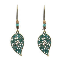 Vintage Leaves Drop Earring Bohemian Gold Green Hollow Long Women Accessories 2020 Ethnic Dangle Earrings Boho Jewelry O4P743 2024 - buy cheap