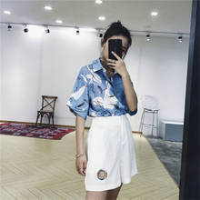 Women Fashion Summer Chic Shirts Short Sleeve Retro Printed Blouse Women Vintage Casual Fashion Shirts Loose Oversized Tops 2024 - buy cheap