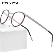 FONEX Acetate Alloy Glasses Frame Men Women Vintage Round Myopia Optical Frames Prescription Eyeglasses Screwless Eyewear 98625 2024 - buy cheap