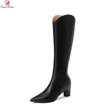 Original Intention Winter Stylish High Quality Knee High Black Boots Woman Elegant Pointed Toe Chunky Heels Elegant Shoes Female 2024 - buy cheap