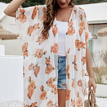 Vestido playero de verano para mujer, Kimono tipo cárdigan, traje de baño con parte delantera abierta, Bikini Floral de manga corta, vestido largo dividido 2024 - compra barato