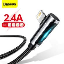 Baseus-Cable USB de carga rápida para móvil, Cable de datos LED de 90 grados para iPhone 12, 11 Pro, Max, XR, X, 8, 7 Plus, 6, 6S 2024 - compra barato