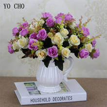 YO CHO Fake Rose 10 Heads Flower Mini Bouquet Silk Rose Bunch Living Room Decor Table Simulation Flower Burgundy Blue Purple 2024 - buy cheap