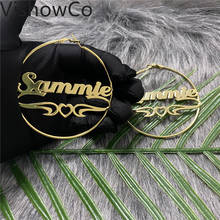 VishowCo Custom Name Earrings 1 Pair Personalized Stainless Steel Custom Round Circle Name Heart Shape Earrings Jewelry Gifts 2024 - buy cheap