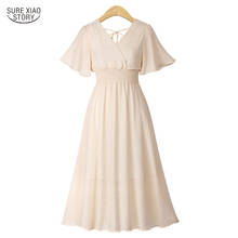 New Vestidos Plus Size Short Sleeve Women Chiffon Dress 2021 Summer White Black Pink Apricot Backless V-Neck Midi Dress 5080 50 2024 - buy cheap