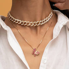 Joyería sencilla retro europea y americana con mariposa, collar de cadena de hueso de serpiente con hebilla cubana de clavícula de oro rosa para mujer 2024 - compra barato