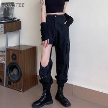 Cargo Pants Women Black Hole Ankle-Length Trouser High Waist Spliced Design Summer Streetwear College Pure All-match Big Pockets 2024 - buy cheap