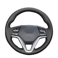 Costura à mão Cobertura de Volante de Carro 3 Envoltório Para Hyundai Tucson 2016 2017 2018 2019 2020 2021 Volant Não-deslizamento de Couro Artificial 2024 - compre barato