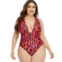 Plus Size One Piece Swimsuit Women DeepV Bathing Suit Leopard Swimwear Backless Swimming Suit Bodysuit Sexy Swimsuit Plunge 2022 2024 - buy cheap