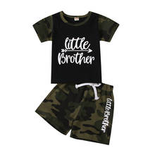 0-24m bebê menino calções de manga curta definir moda carta camuflagem em torno do pescoço e calças curtas 2024 - compre barato