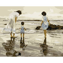 GATYZTORY-pintura por números de familia junto al mar, dibujo sobre lienzo, pintura al óleo pintada a mano, regalo único, decoración del hogar 2024 - compra barato