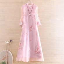 High-end Spring Summer Organza Women Loose Cheongsam Dress Retro Elegant Embroidery A-line Lady Party Qiapao Dress S-XXL 2024 - buy cheap