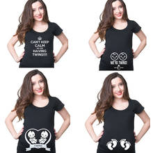 2021 забавная Футболка для беременных симпатичная Удобная футболка для беременных футболка для близнецов летняя футболка с коротким рукавом Прямая поставка 2024 - купить недорого