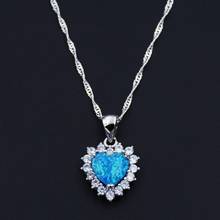 Fashion Crystal Rhinestone Heart Shaped Pendant Necklace Women Round Blue Opal Chian Necklaces for Girls Love Couple Jewelry 2024 - buy cheap