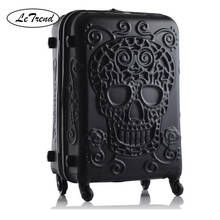 LeTrend Creative 3D Skull Rolling Luggage Spinner 28inch Suitcase Wheels 20 inch Black Carry on Trolley High capacity Travel Bag 2024 - compre barato