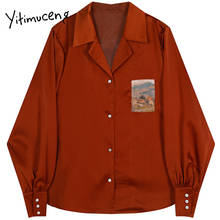 Yitimuceng-Blusa lisa con botones para mujer, camisa holgada con manga acampanada, con muescas, para primavera, 2021 2024 - compra barato