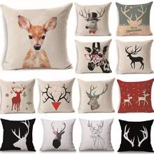43*43cm Deer Cotton Linen Throw Pillow Cushion Cover Car Home Decor Bed Sofa Decorative Pillowcase funda cojin 40222 2024 - buy cheap